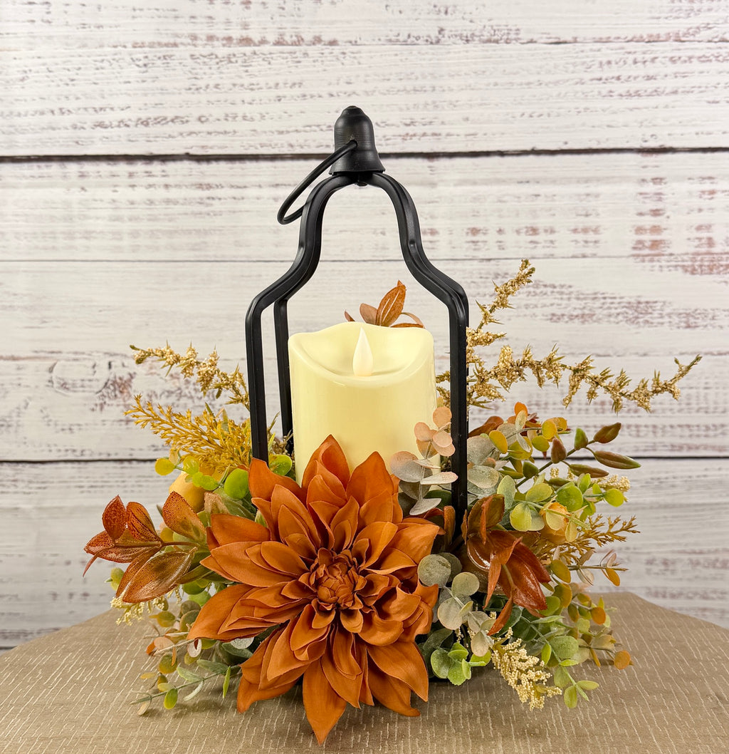 Copperlight Lantern – Fall Floral Lantern with LED Candle