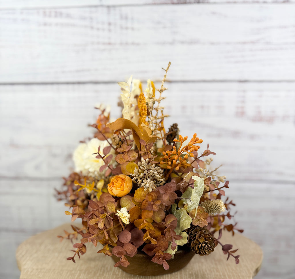 Cream Sunflower Fall Dough Bowl Arrangement