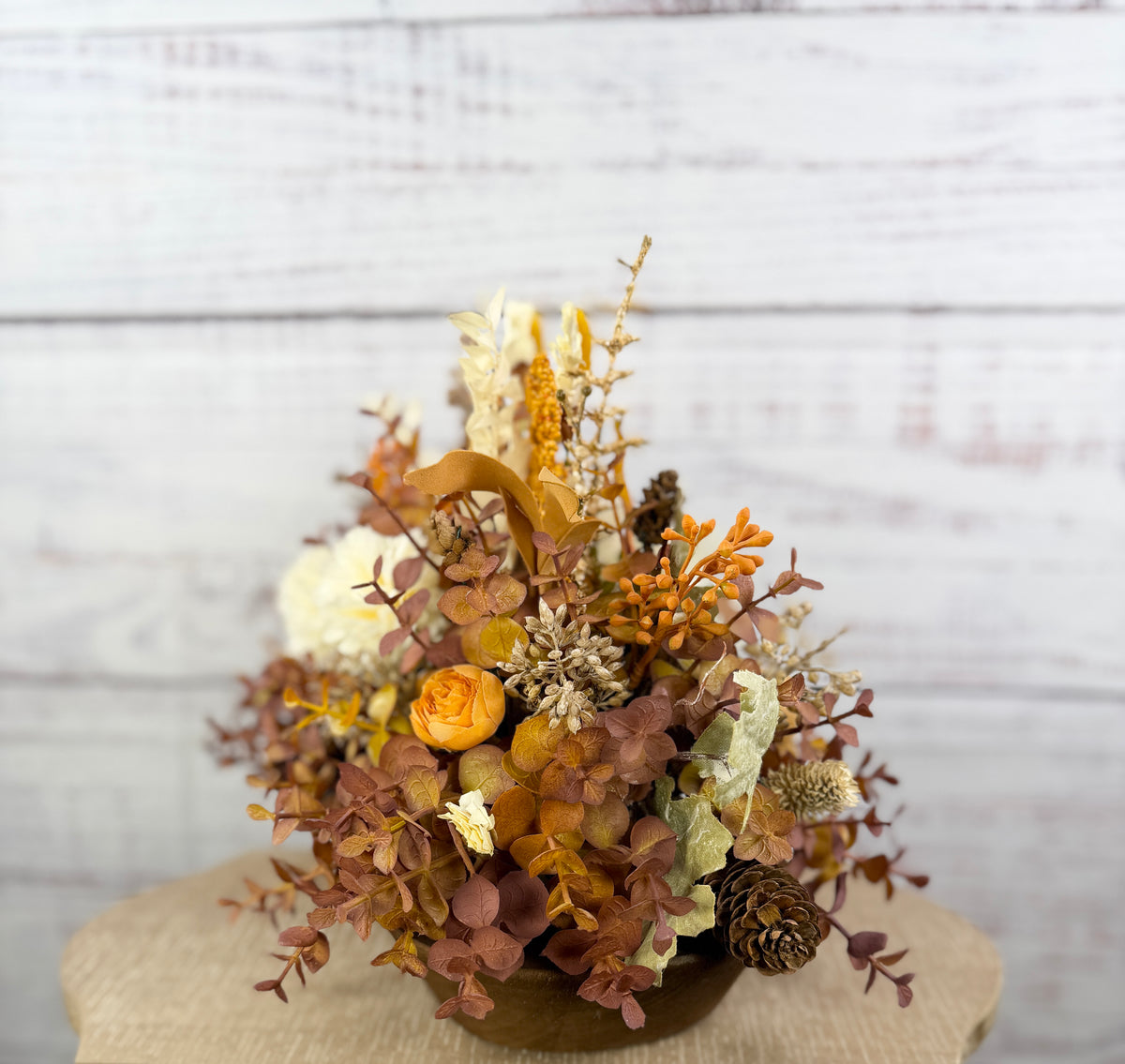 Cream Sunflower Fall Dough Bowl Arrangement