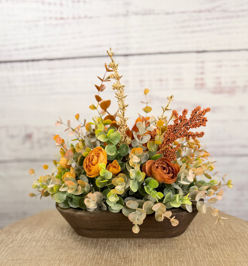 Autumn Ember Petite Dough Bowl Fall Floral Arrangement
