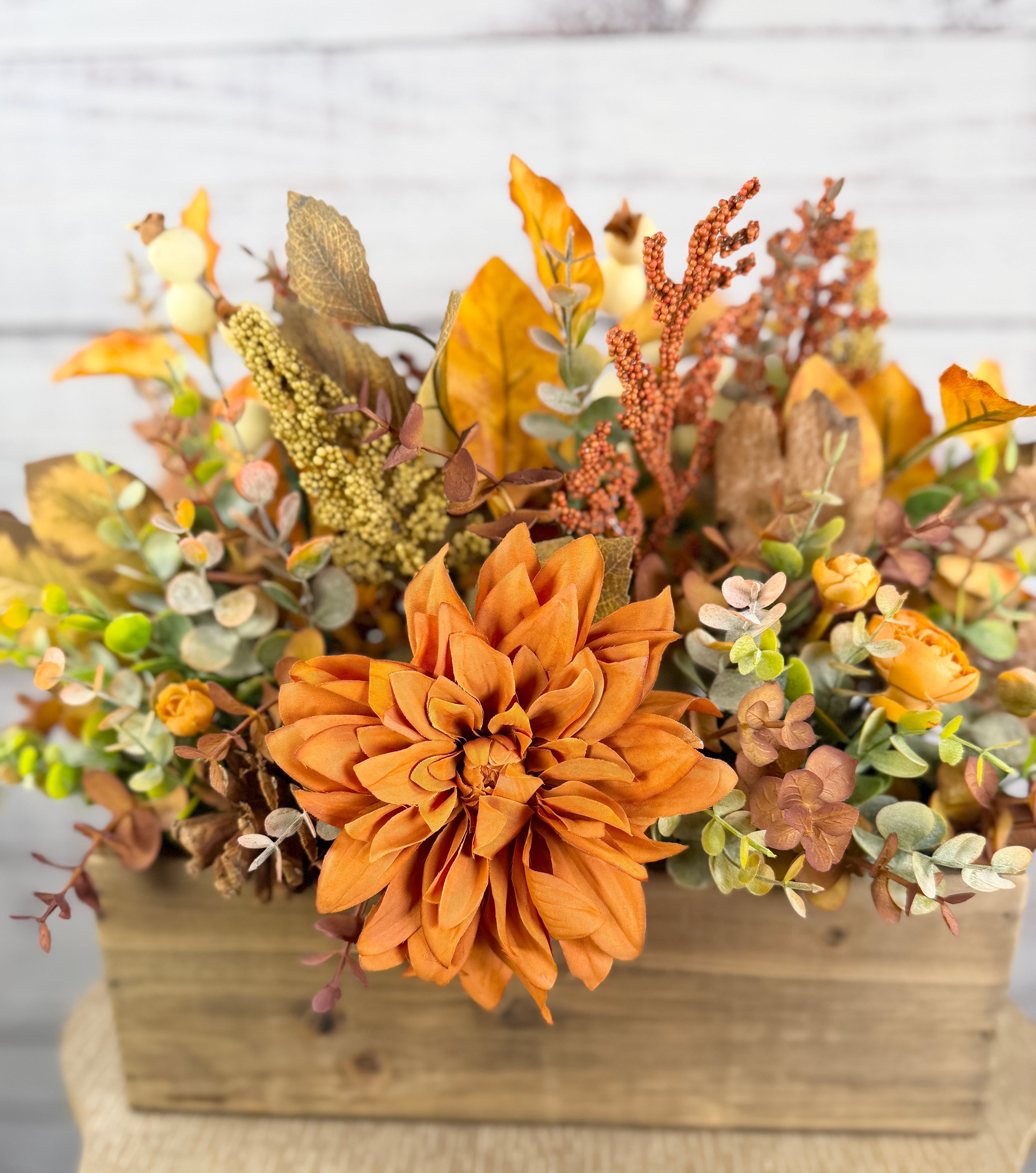 Harvest Haven Fall Wood Trough Arrangement