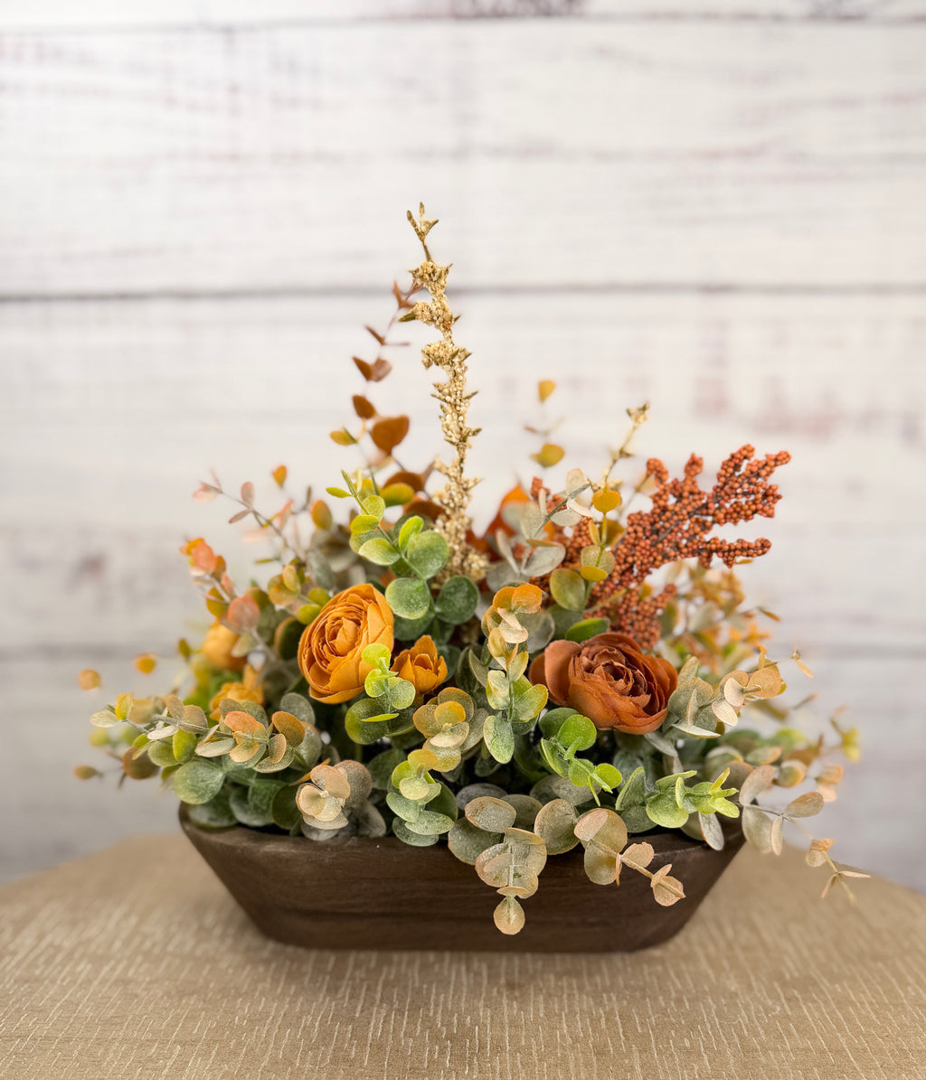 Autumn Ember Petite Dough Bowl Fall Floral Arrangement