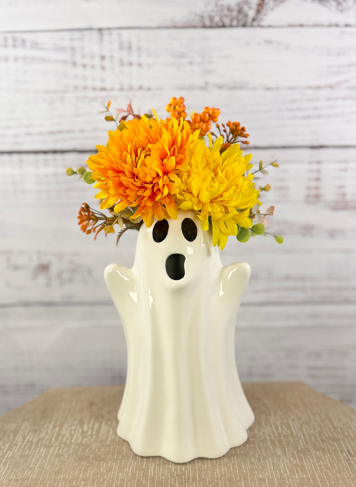 Boo in Bloom – Ceramic Ghost Fall Floral Arrangement