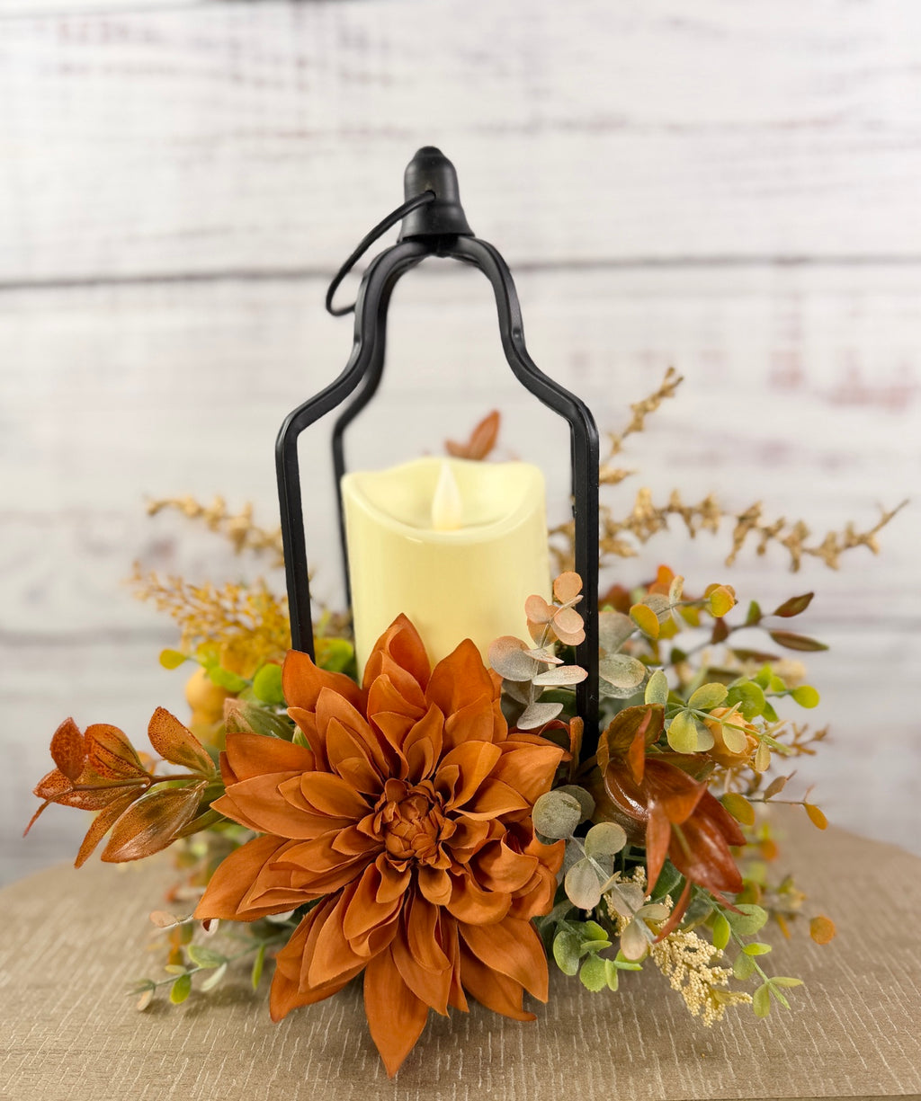 Copperlight Lantern – Fall Floral Lantern with LED Candle