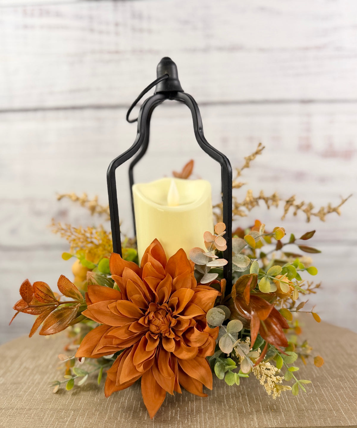 Copperlight Lantern – Fall Floral Lantern with LED Candle
