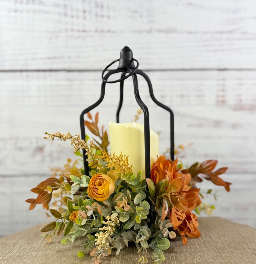 Copperlight Lantern – Fall Floral Lantern with LED Candle
