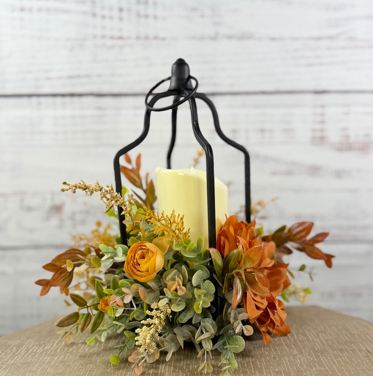 Copperlight Lantern – Fall Floral Lantern with LED Candle