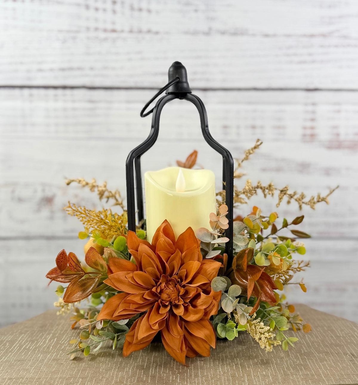 Copperlight Lantern – Fall Floral Lantern with LED Candle