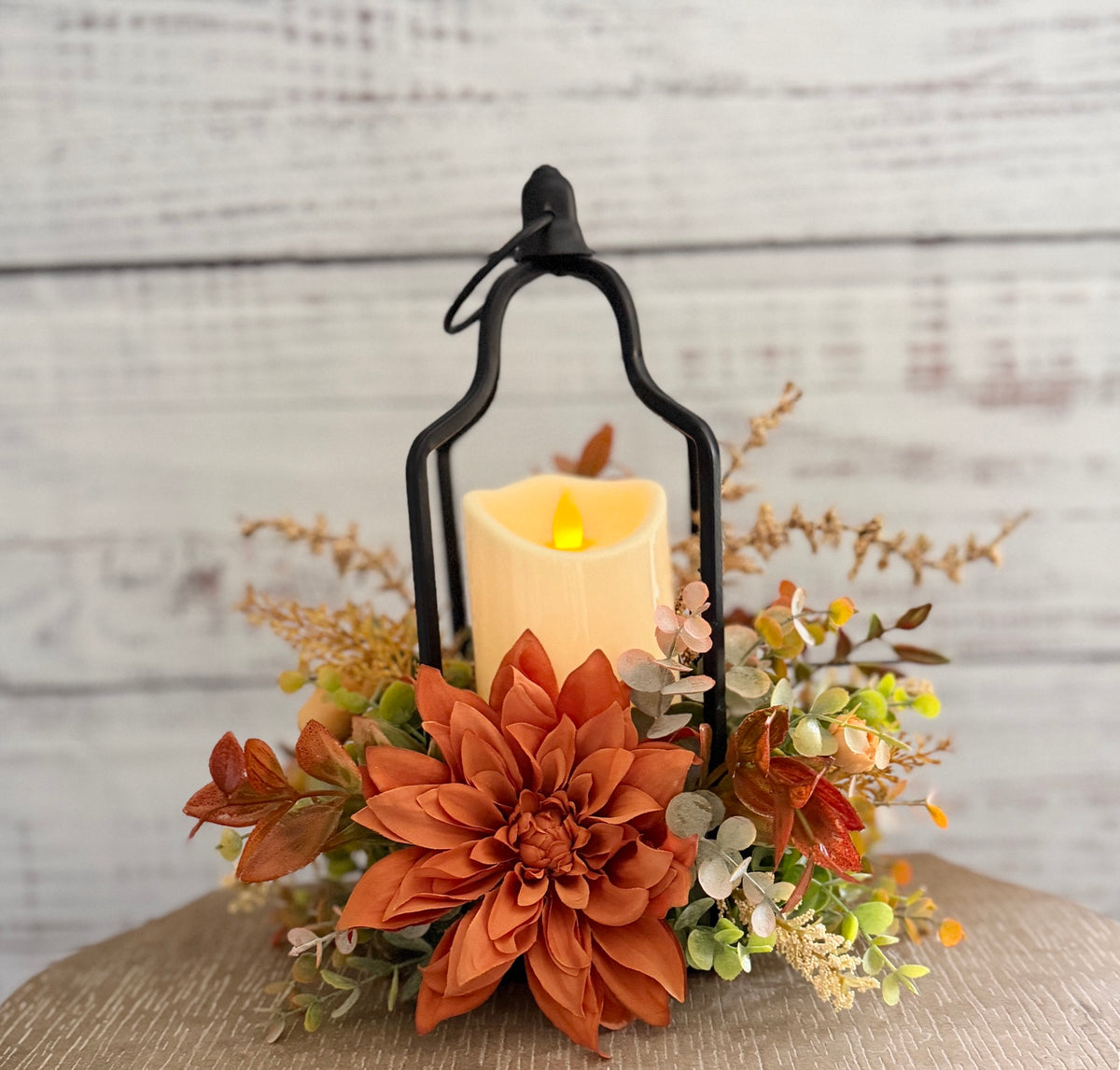 Copperlight Lantern – Fall Floral Lantern with LED Candle