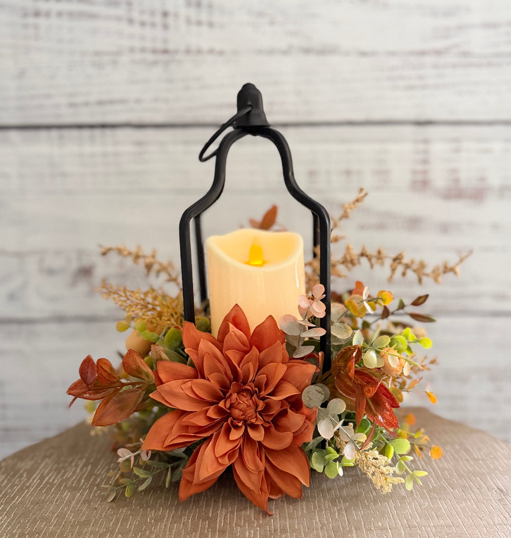 Copperlight Lantern – Fall Floral Lantern with LED Candle
