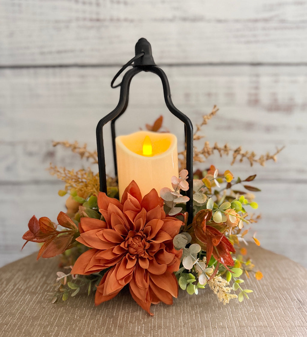 Copperlight Lantern – Fall Floral Lantern with LED Candle