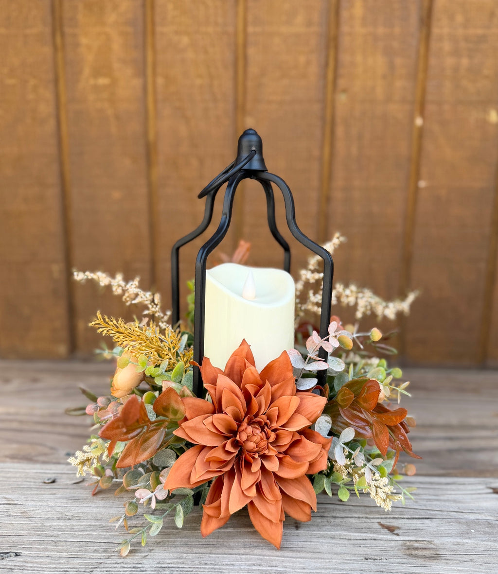 Copperlight Lantern – Fall Floral Lantern with LED Candle