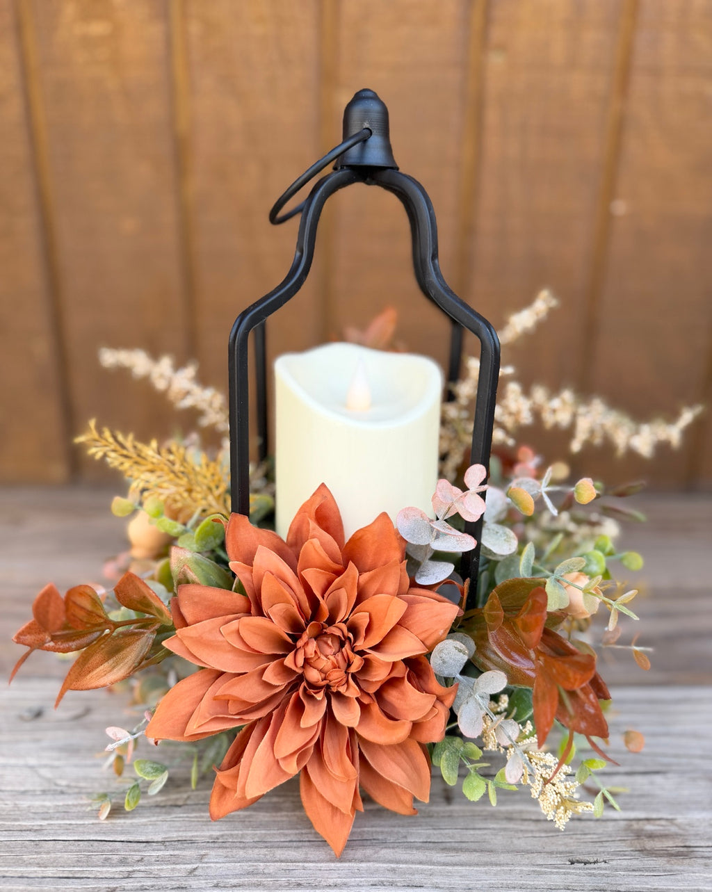 Copperlight Lantern – Fall Floral Lantern with LED Candle
