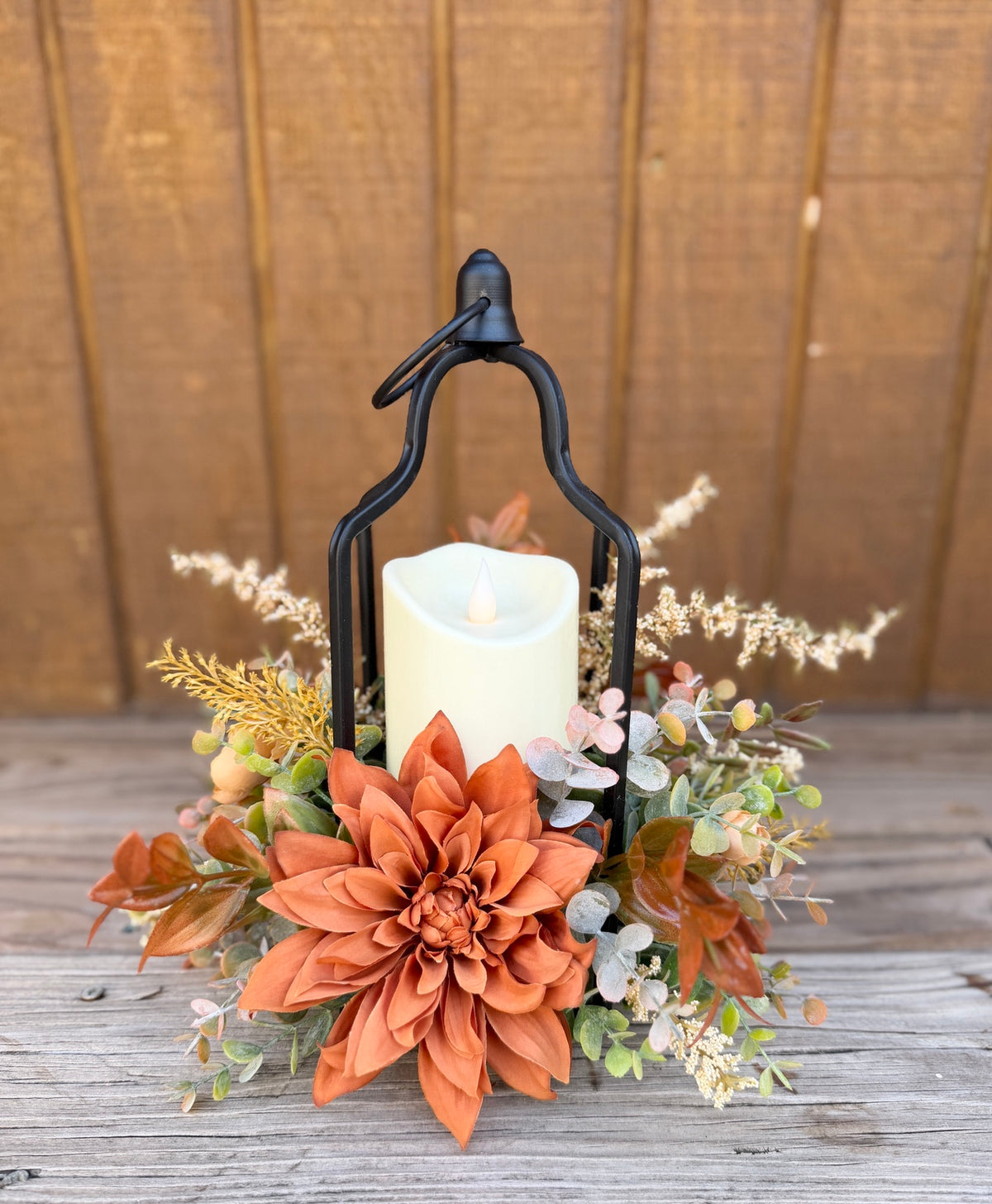Copperlight Lantern – Fall Floral Lantern with LED Candle
