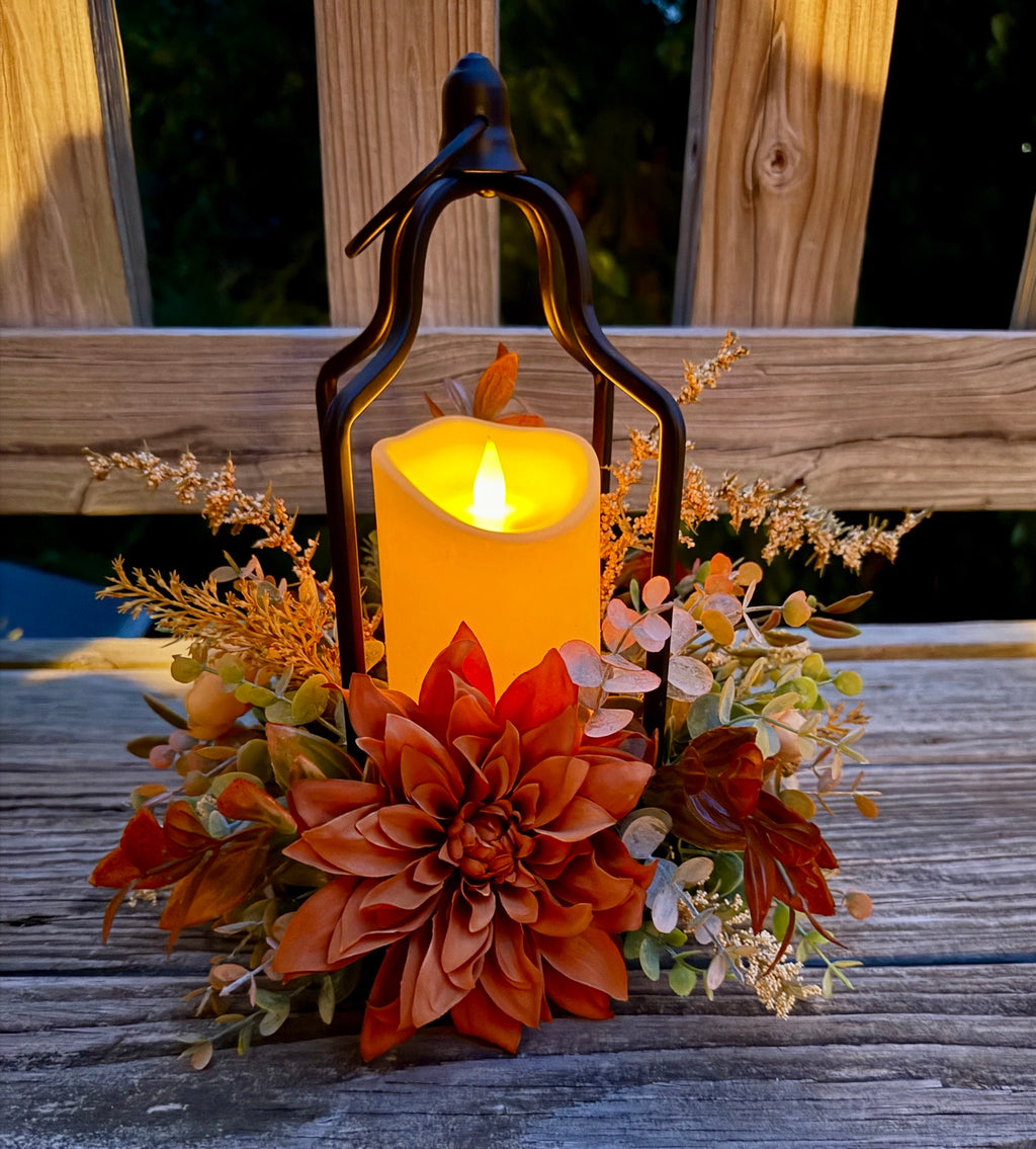 Copperlight Lantern – Fall Floral Lantern with LED Candle