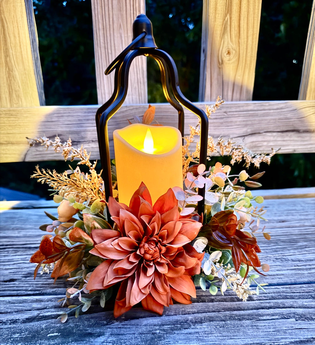 Copperlight Lantern – Fall Floral Lantern with LED Candle