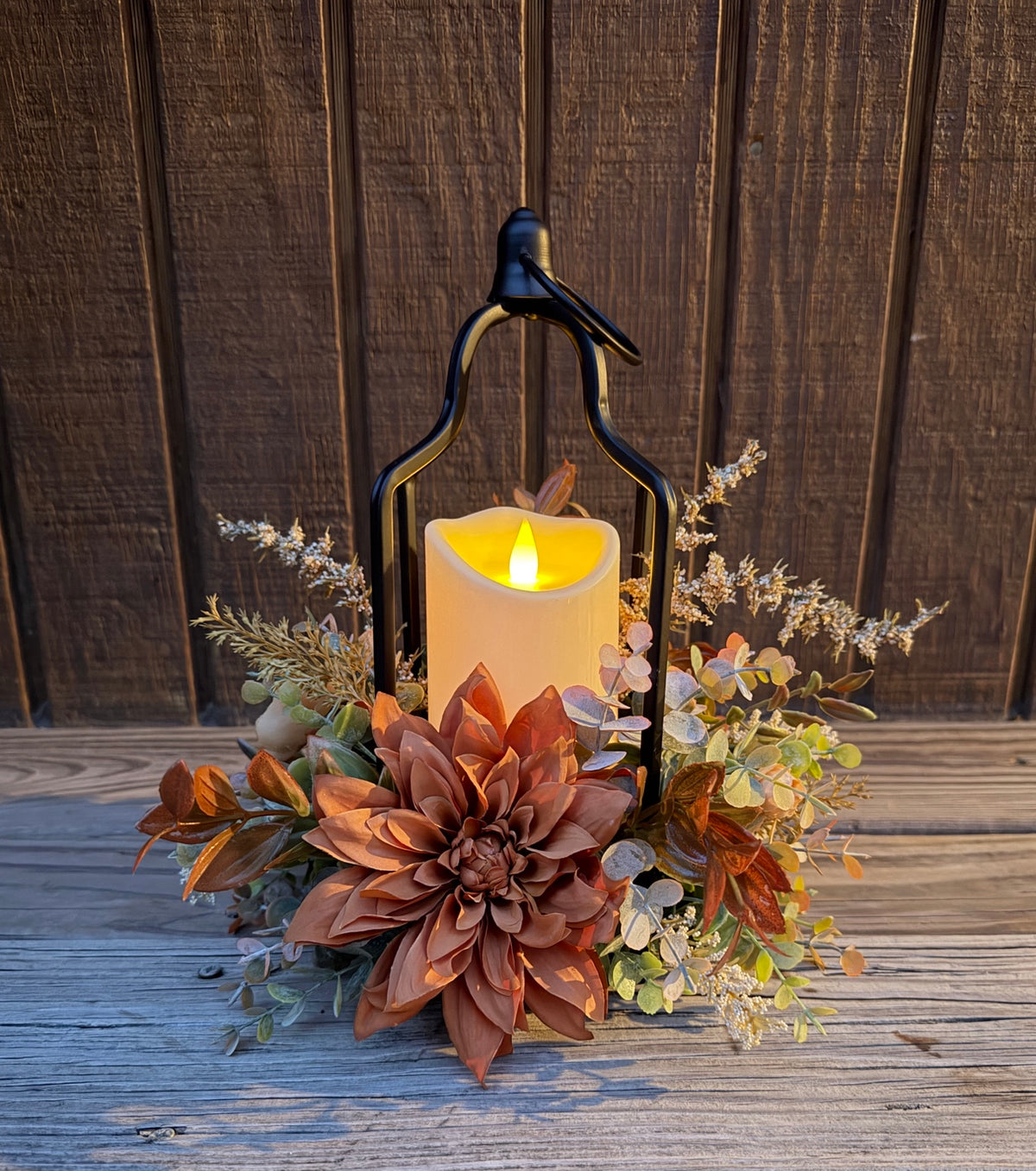Copperlight Lantern – Fall Floral Lantern with LED Candle