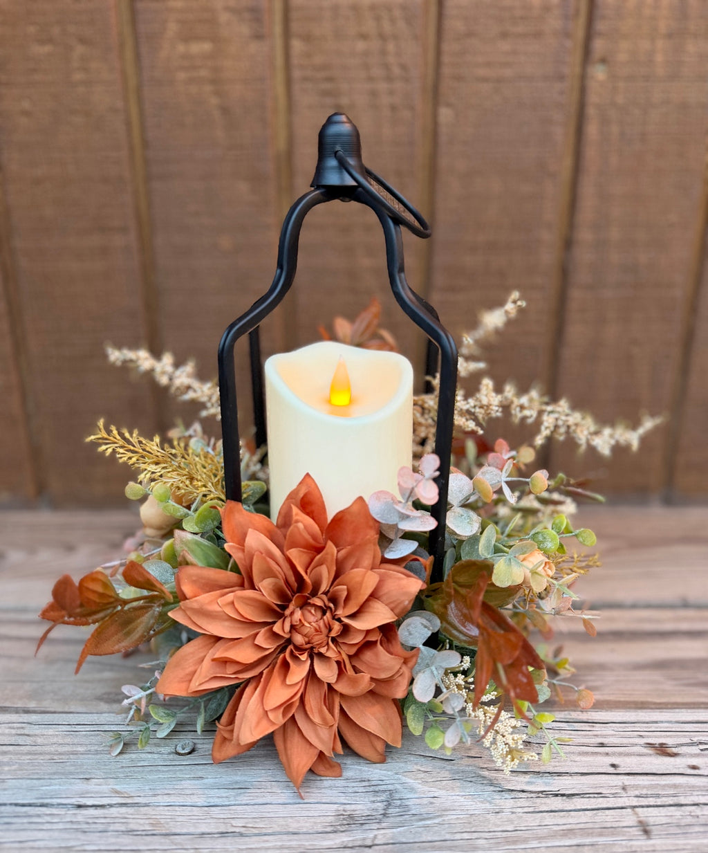 Copperlight Lantern – Fall Floral Lantern with LED Candle
