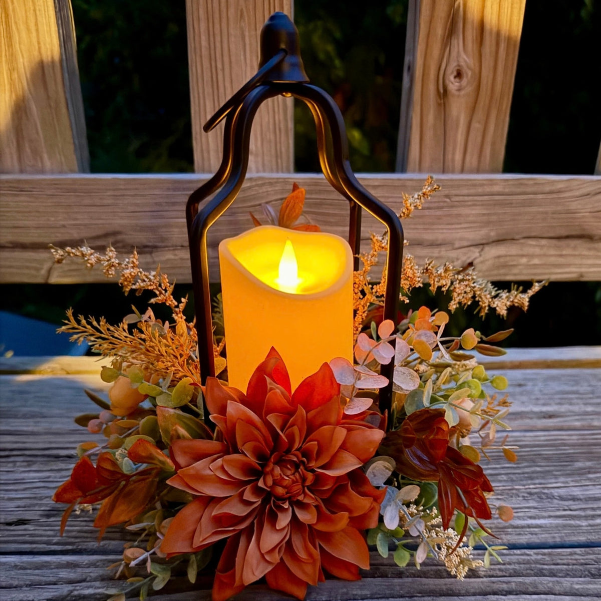 Copperlight Lantern – Fall Floral Lantern with LED Candle