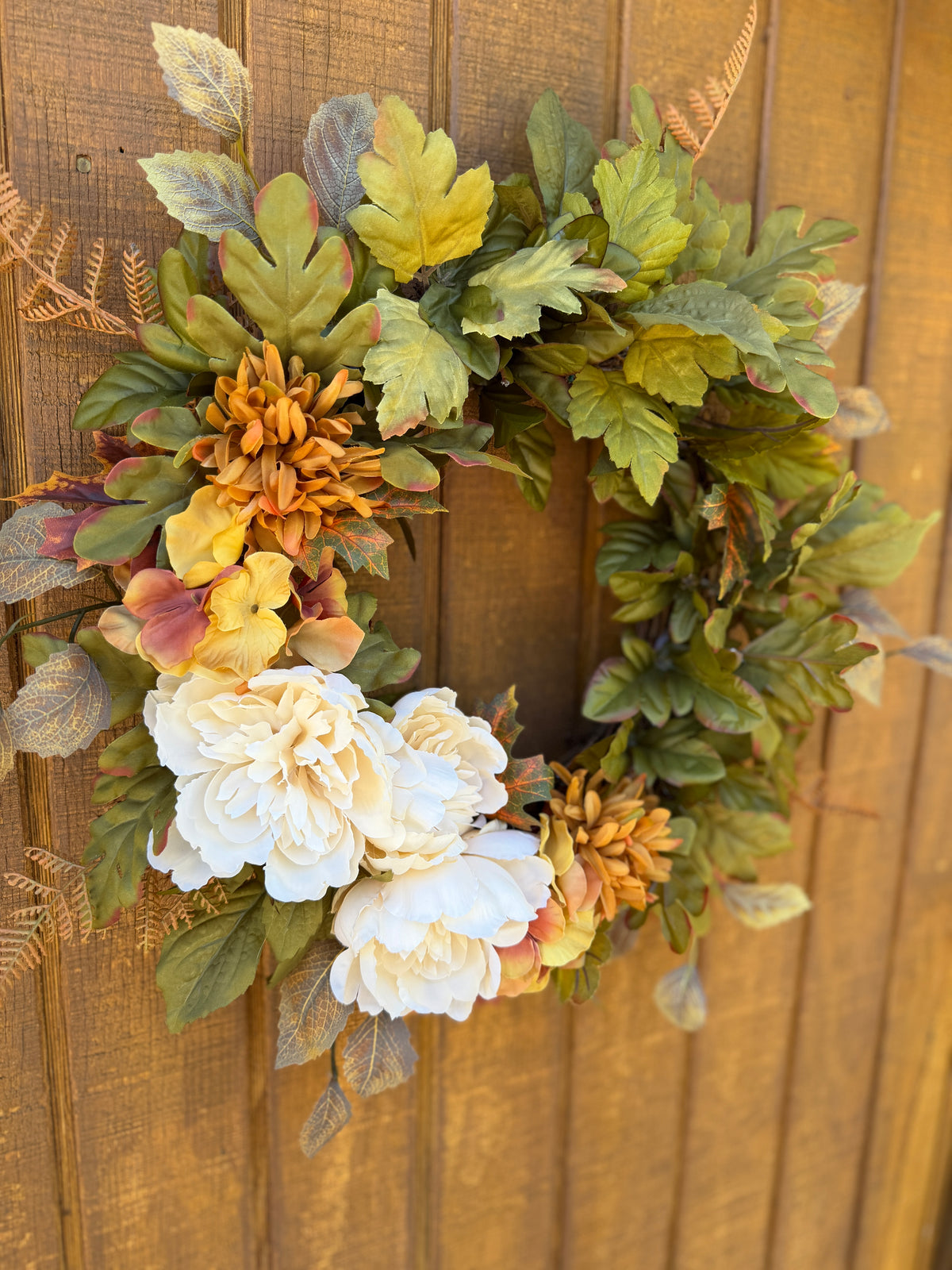 Cream Peony Fall Wreath | Cream, Olive Green & Warm Gold