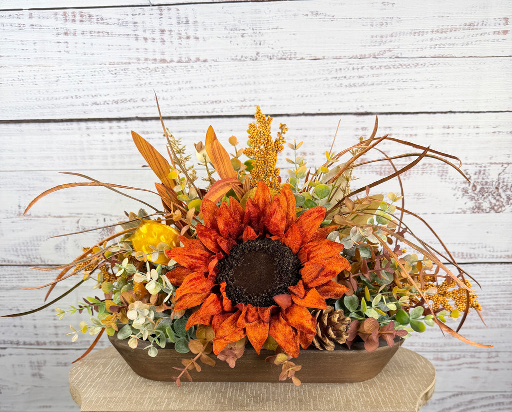 Autumn Sunflower Dough Bowl Arrangement