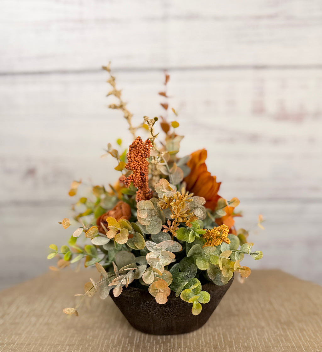 Autumn Ember Petite Dough Bowl Fall Floral Arrangement