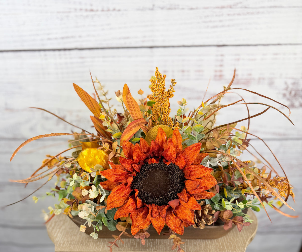 Autumn Sunflower Dough Bowl Arrangement