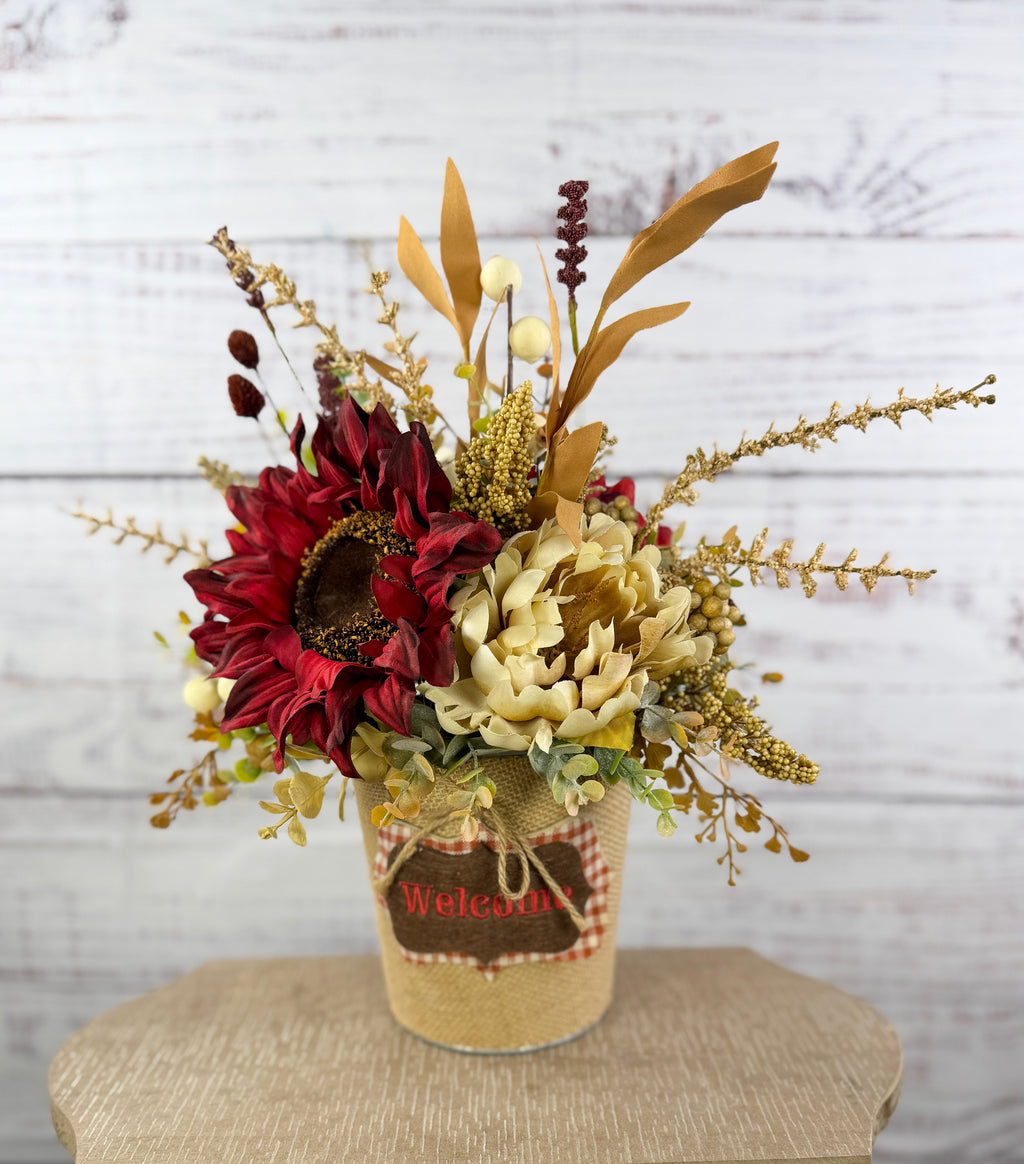 Cranberry Cottage – Burgundy Sunflower Fall Floral Arrangement
