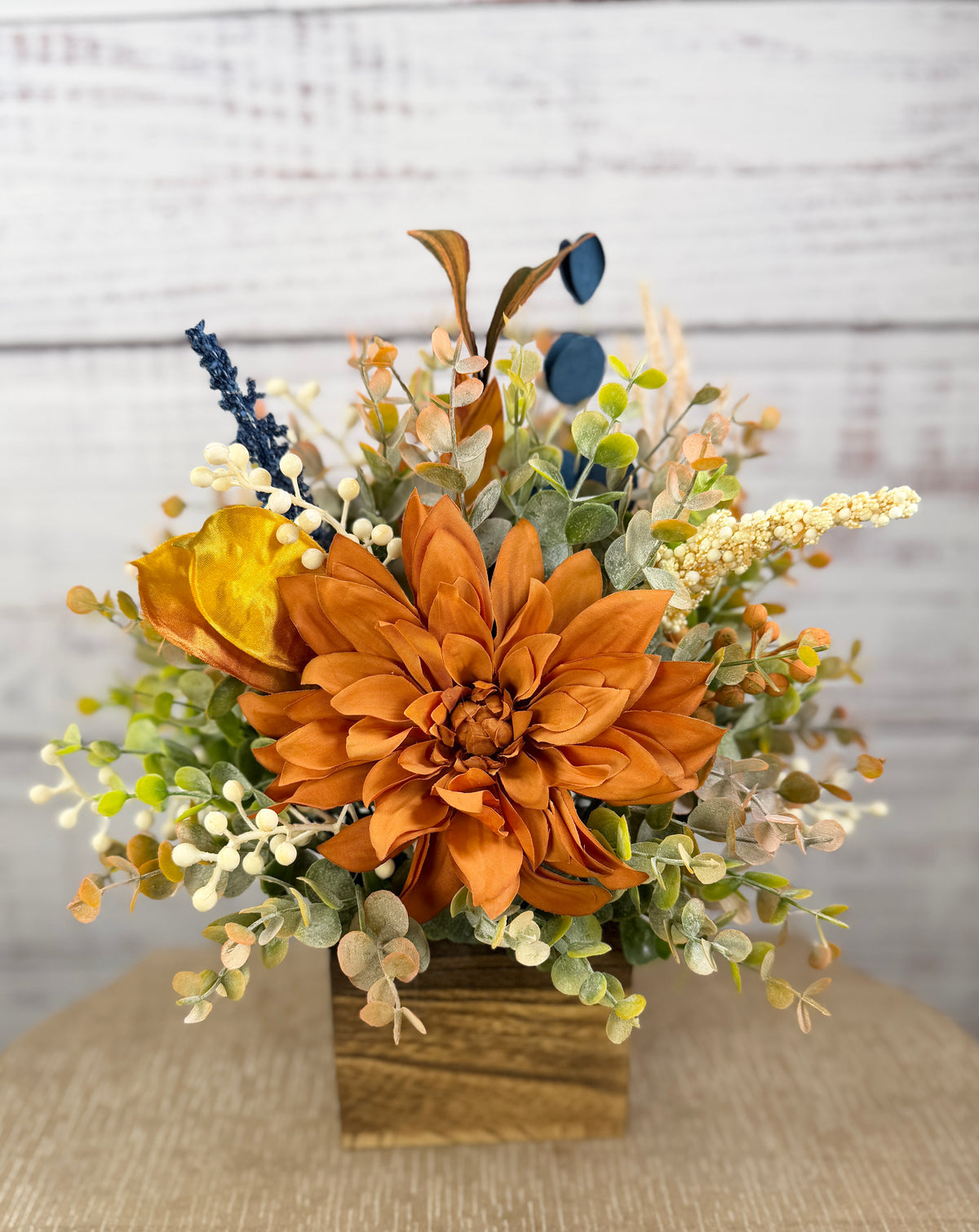 Copper Meadow Fall Floral Arrangement in Wood Cube