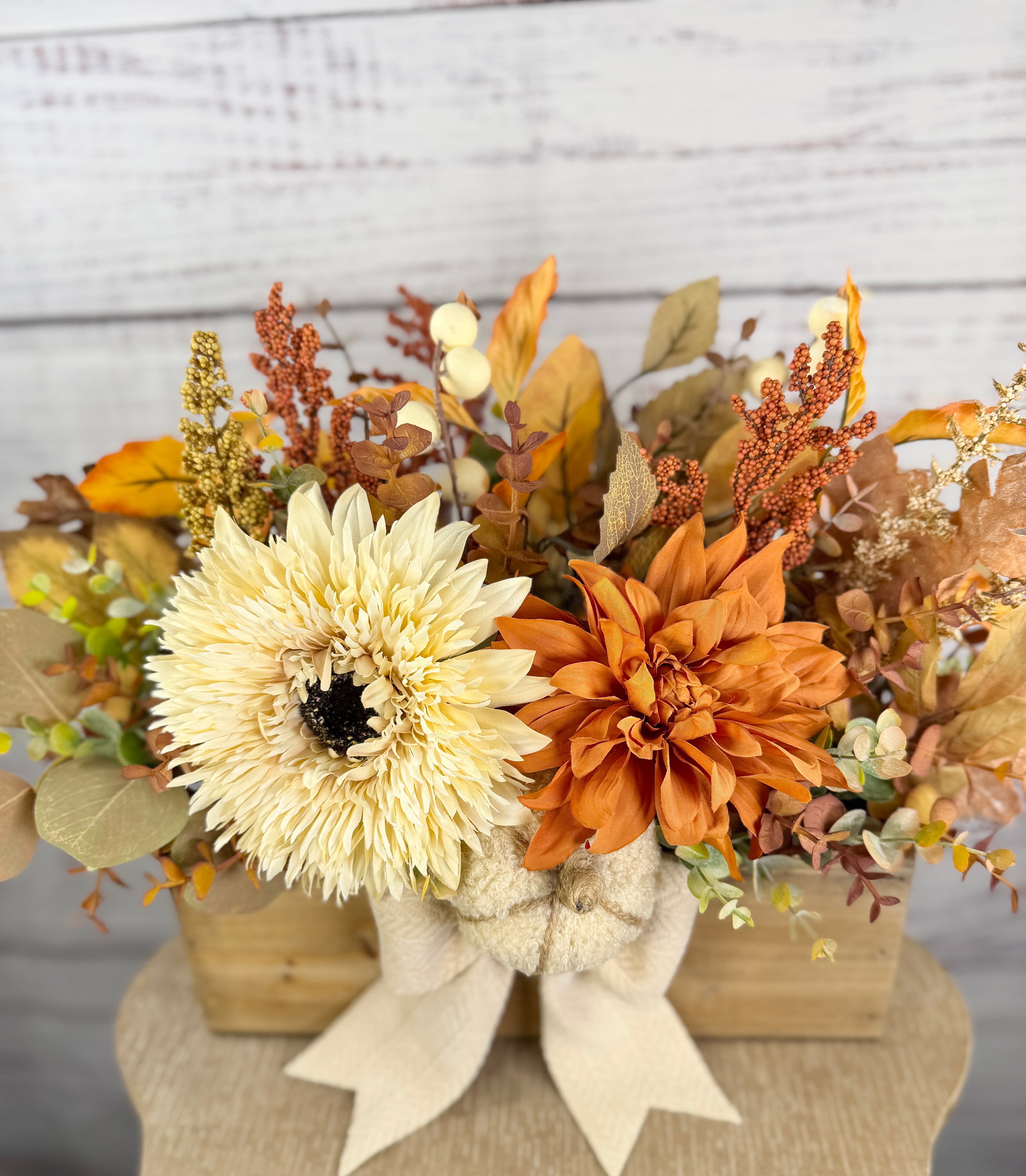 Harvest Haven Fall Wood Trough Arrangement