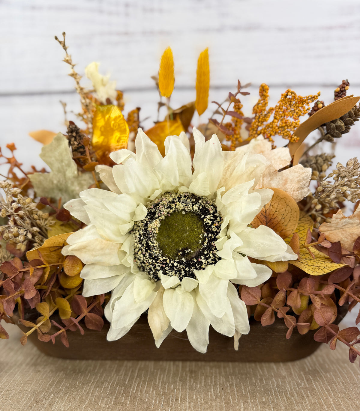 Cream Sunflower Fall Dough Bowl Arrangement