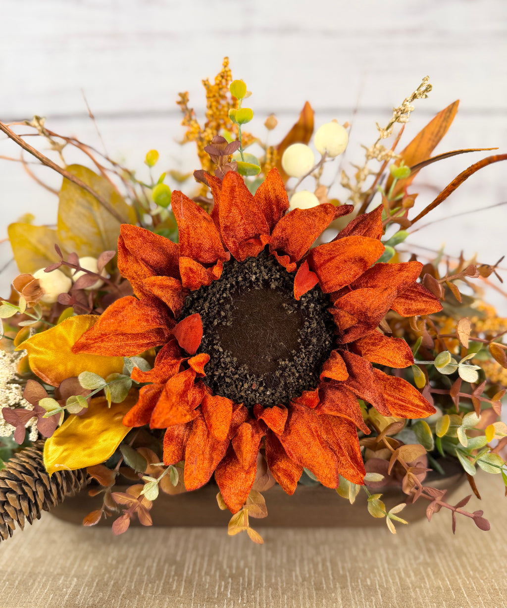Autumn Sunflower Dough Bowl Arrangement