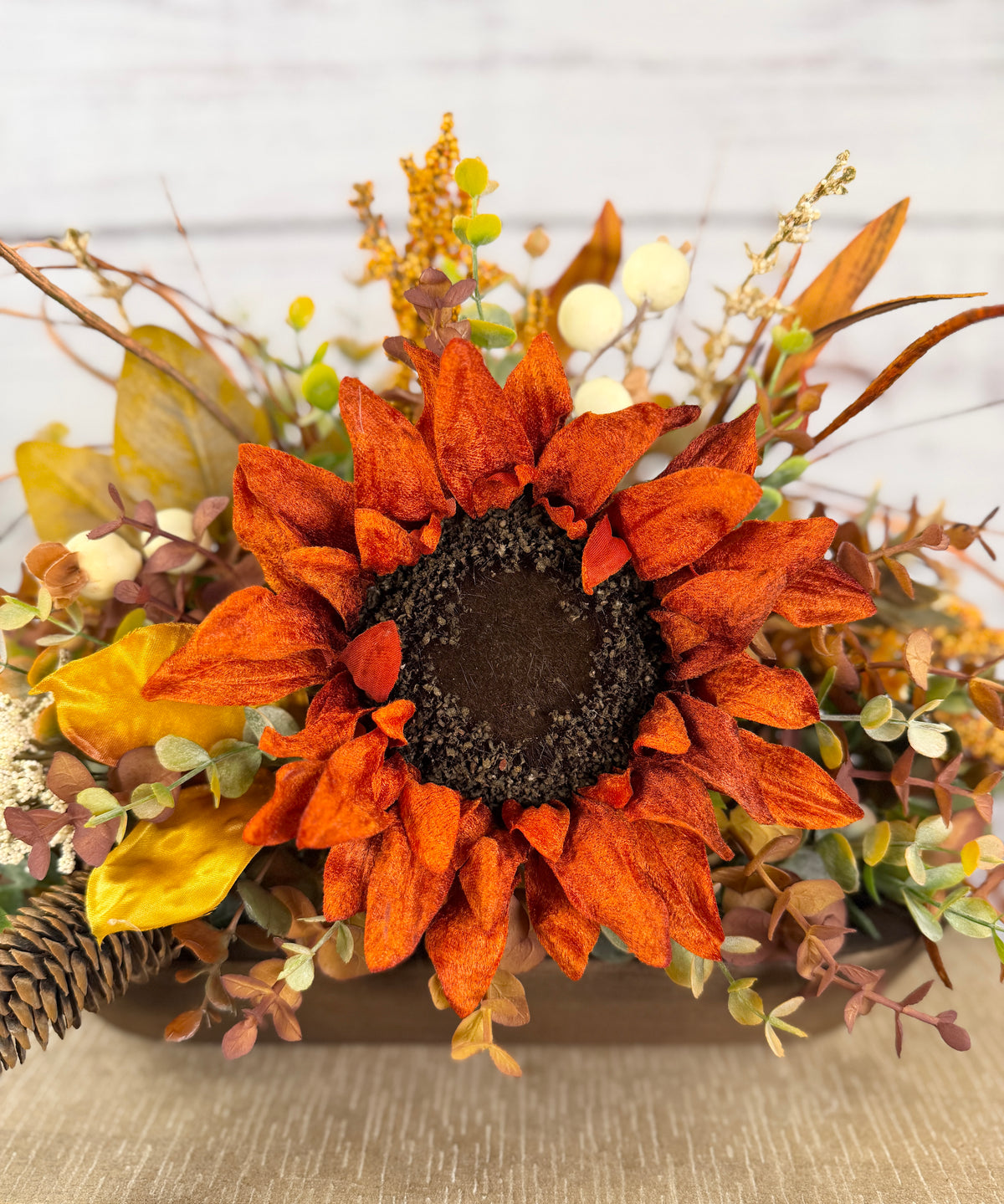 Autumn Sunflower Dough Bowl Arrangement