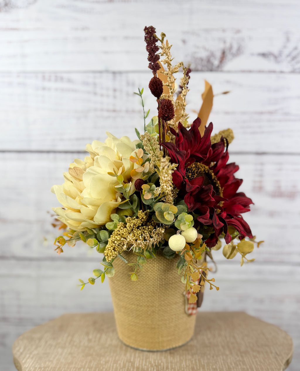 Cranberry Cottage – Burgundy Sunflower Fall Floral Arrangement