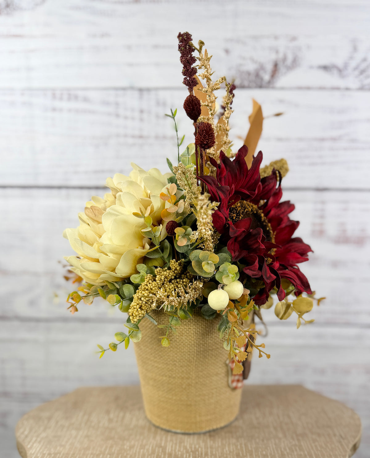 Cranberry Cottage – Burgundy Sunflower Fall Floral Arrangement