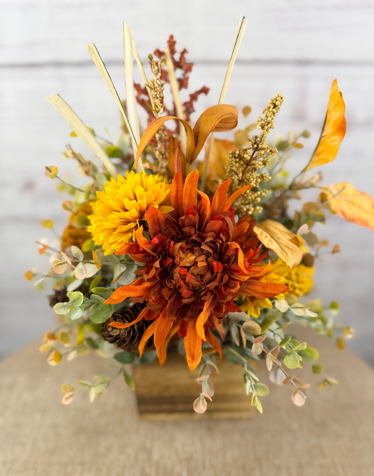 Cider Bloom – Fall Floral Arrangement in Wood Cube Box