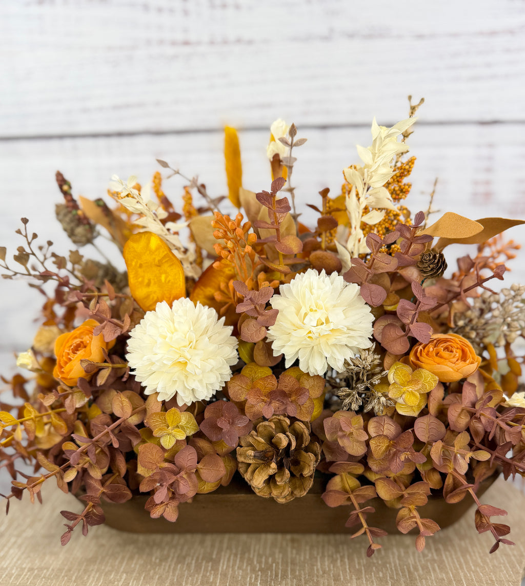 Cream Sunflower Fall Dough Bowl Arrangement