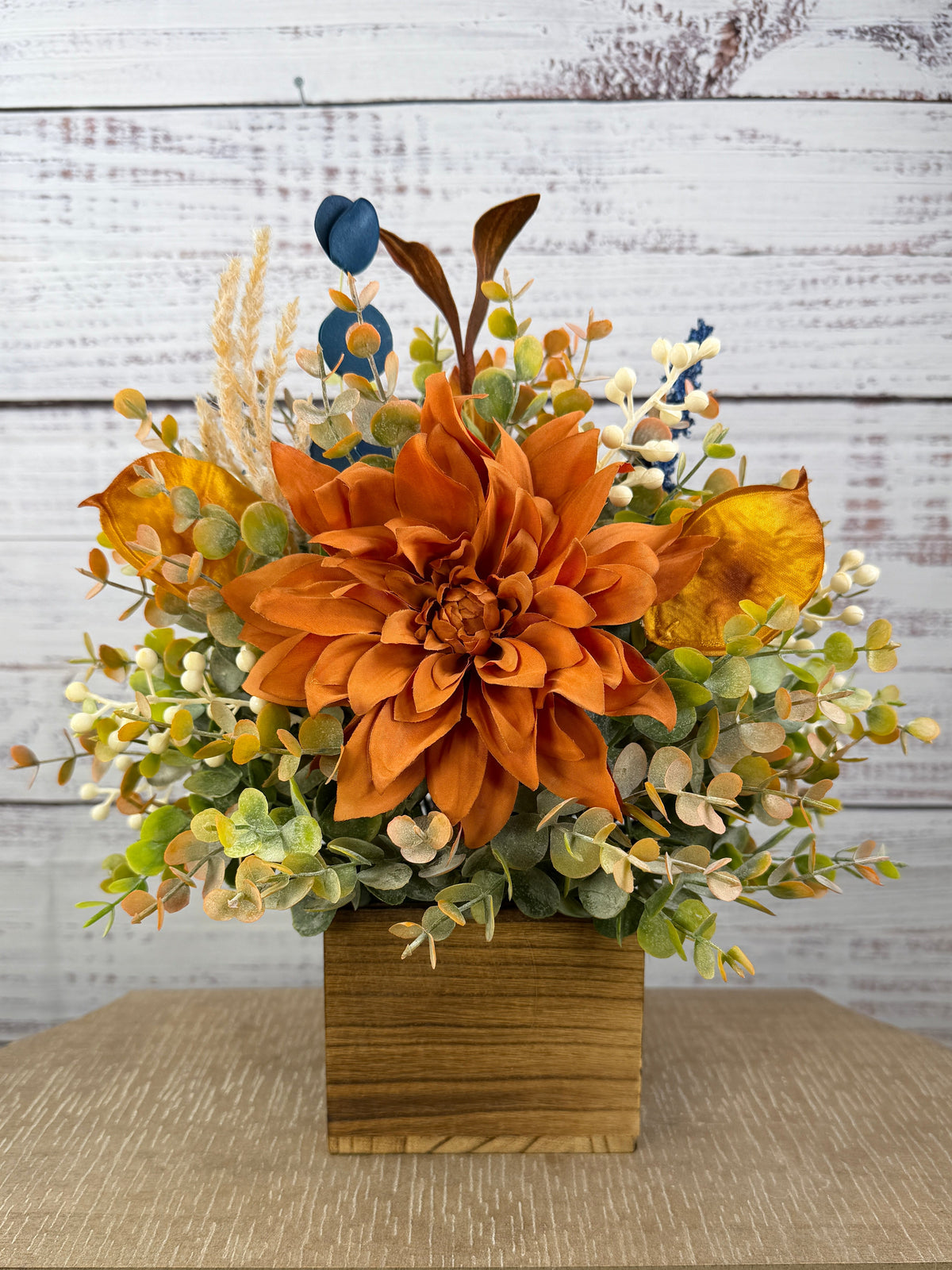Copper Meadow Fall Floral Arrangement in Wood Cube