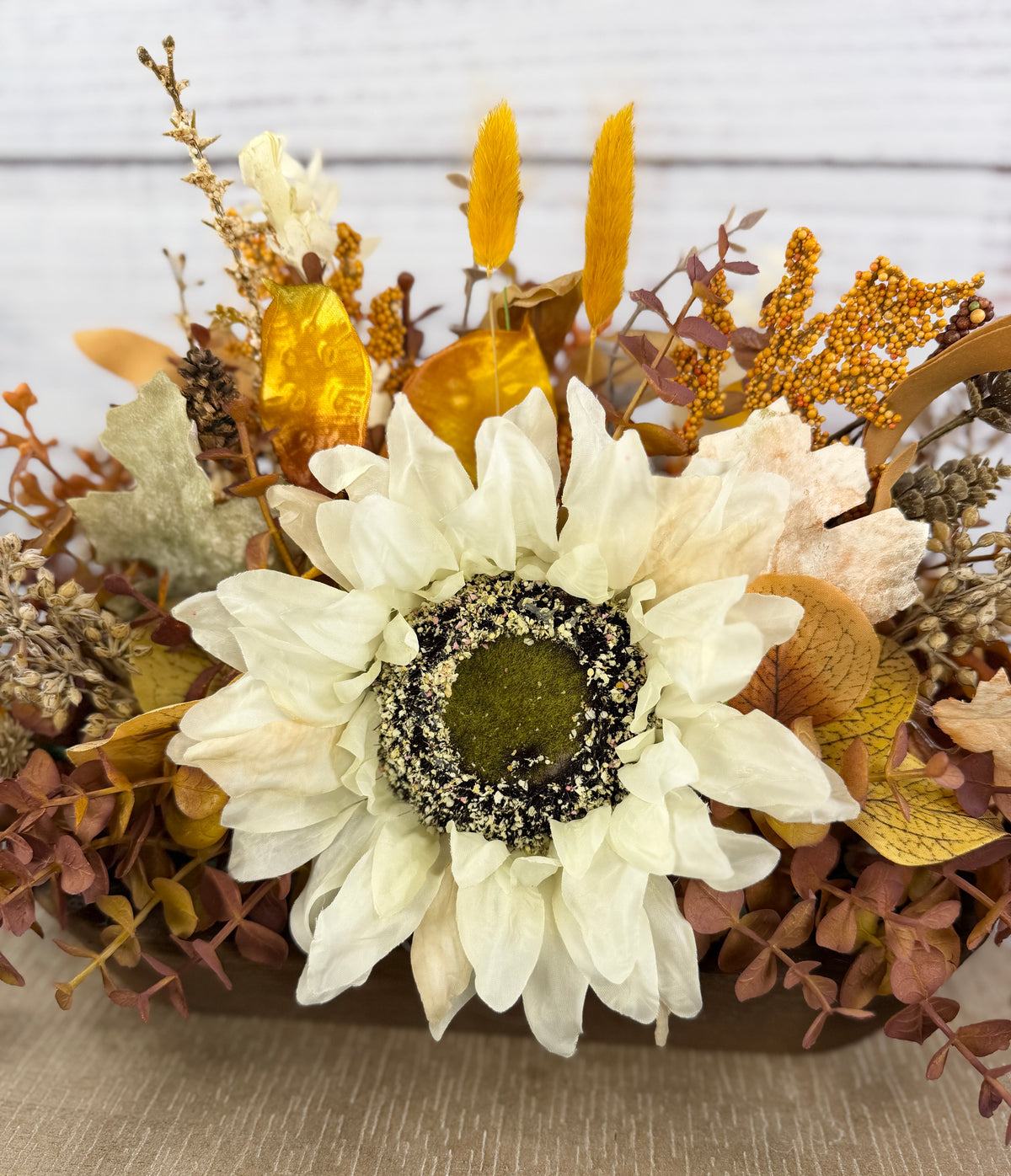Cream Sunflower Fall Dough Bowl Arrangement