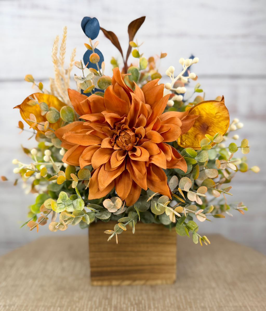 Copper Meadow Fall Floral Arrangement in Wood Cube