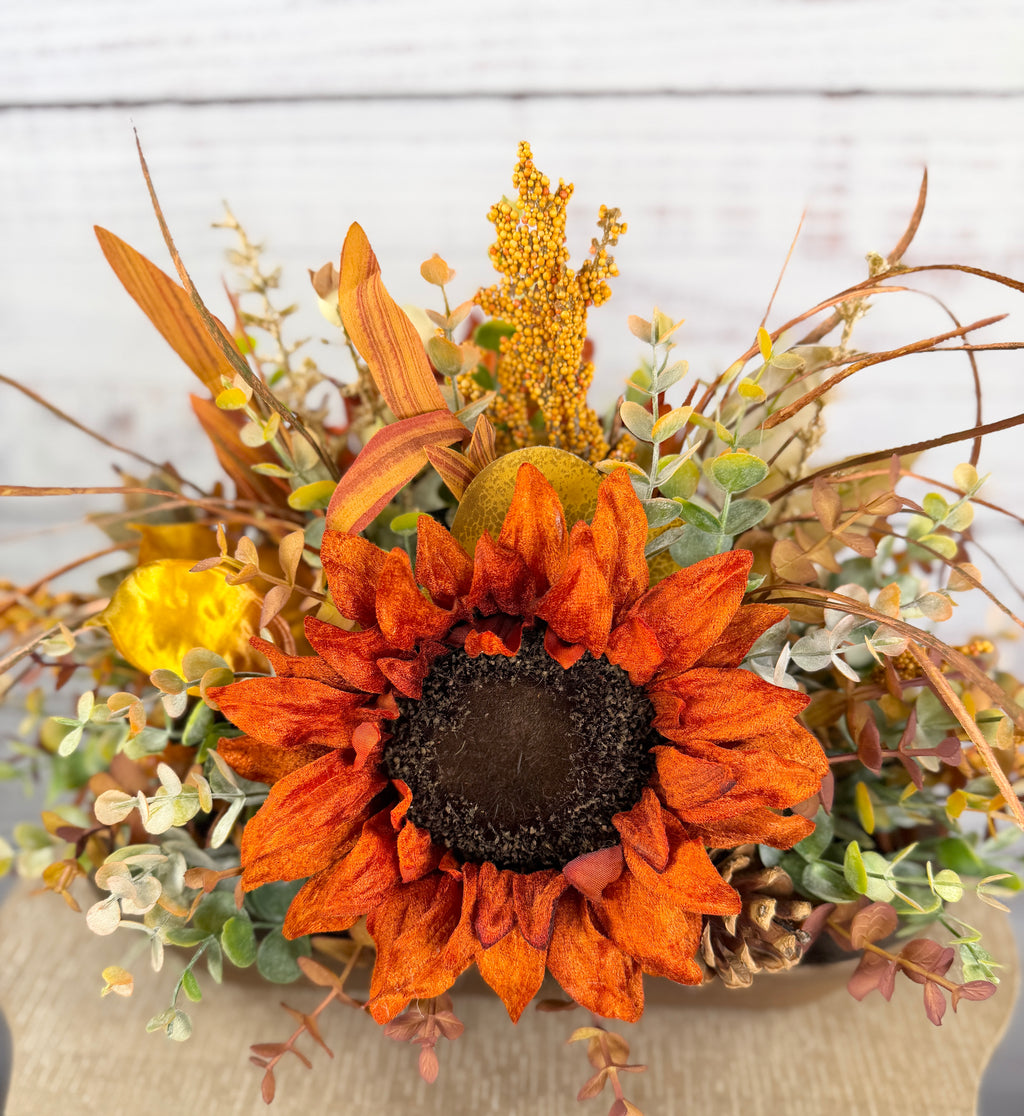 Autumn Sunflower Dough Bowl Arrangement