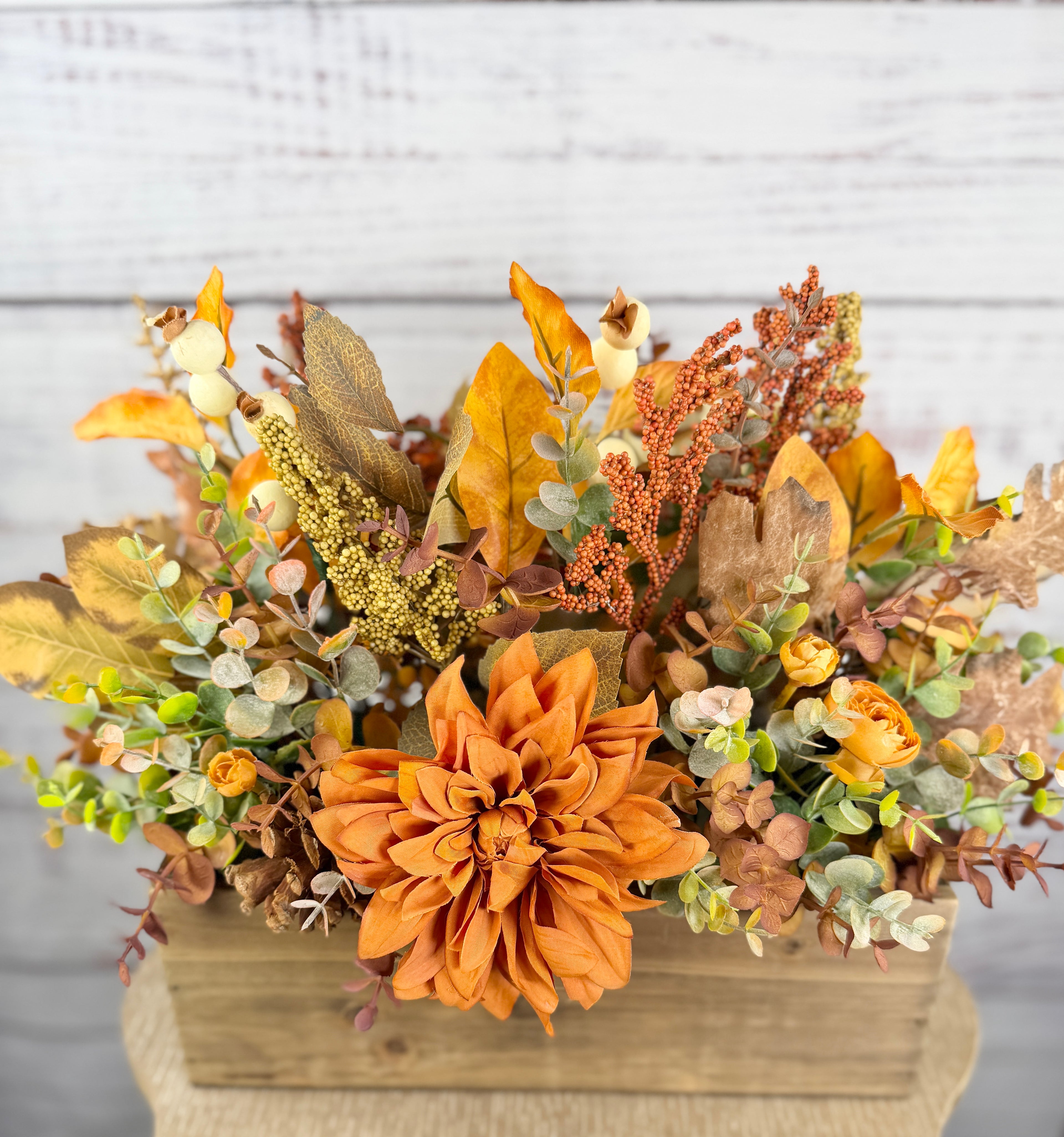 Harvest Haven Fall Wood Trough Arrangement