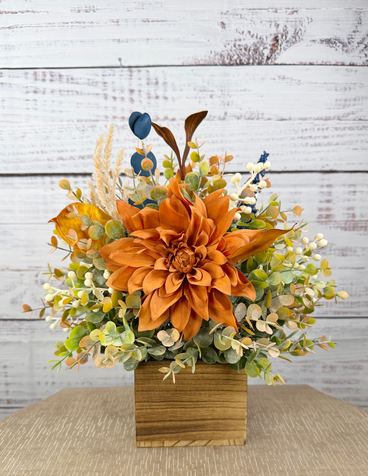 Copper Meadow Fall Floral Arrangement in Wood Cube