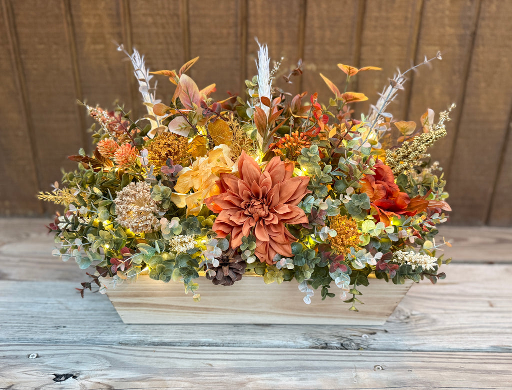 Autumn Afterglow – Lighted Fall Floral Centerpiece