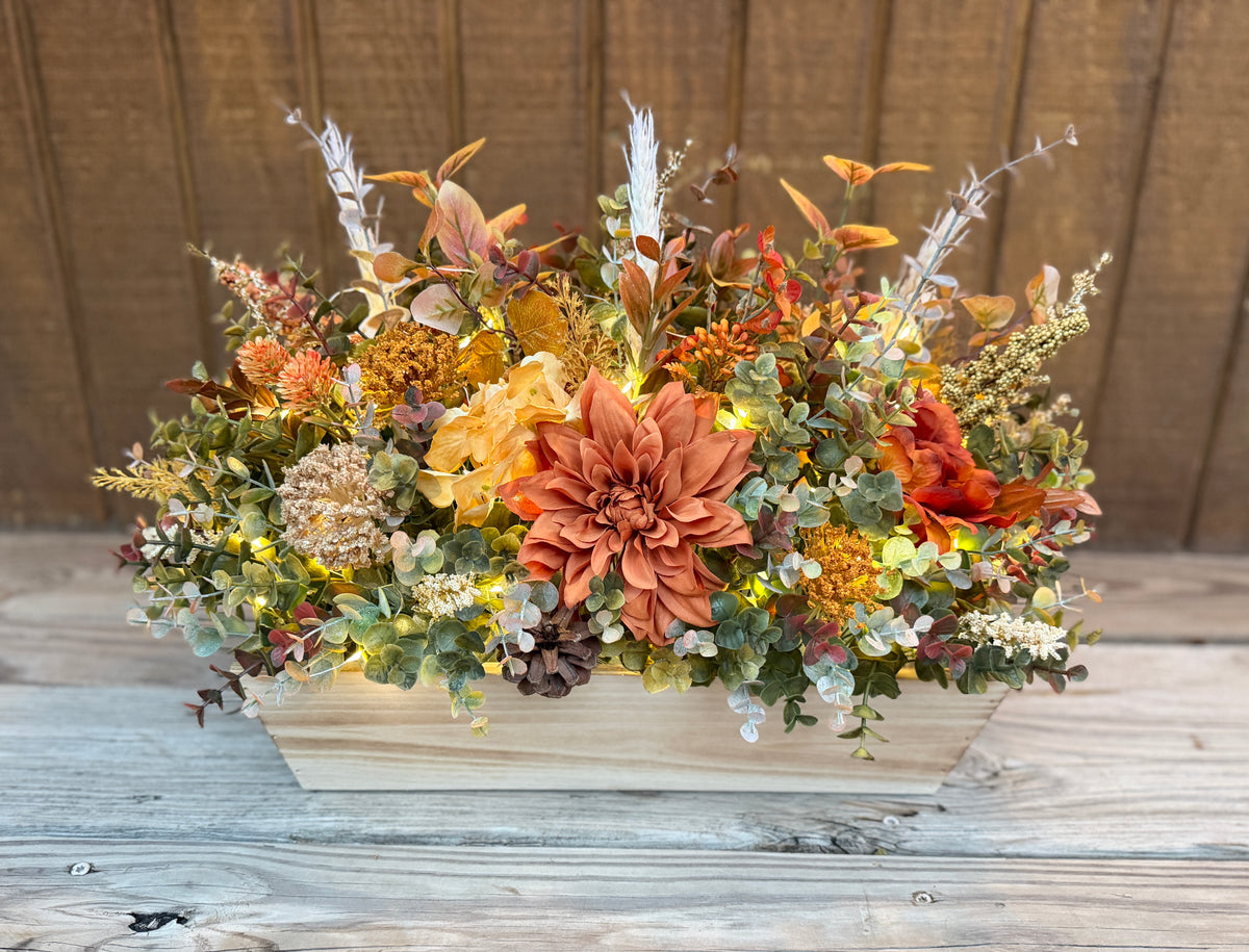 Autumn Afterglow – Lighted Fall Floral Centerpiece