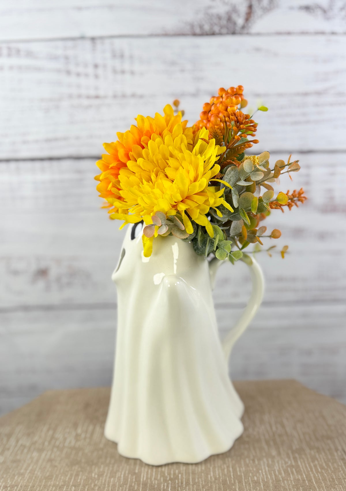 Boo in Bloom – Ceramic Ghost Fall Floral Arrangement