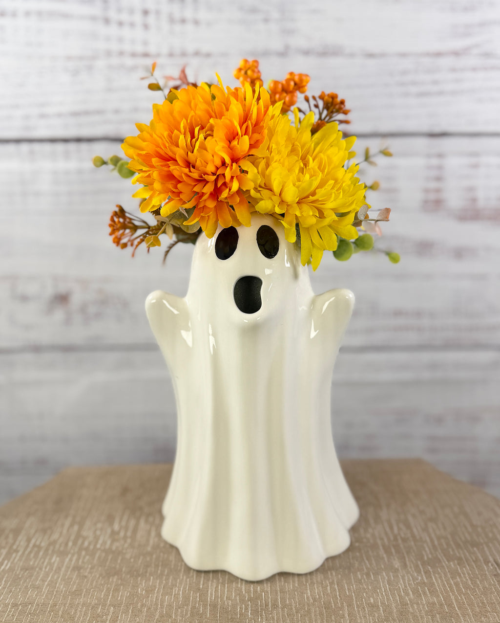 Boo in Bloom – Ceramic Ghost Fall Floral Arrangement