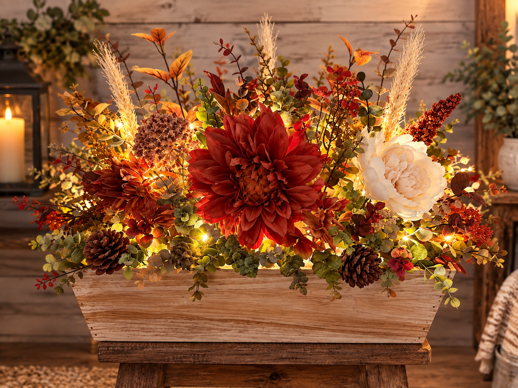 Autumn Afterglow – Lighted Fall Floral Centerpiece