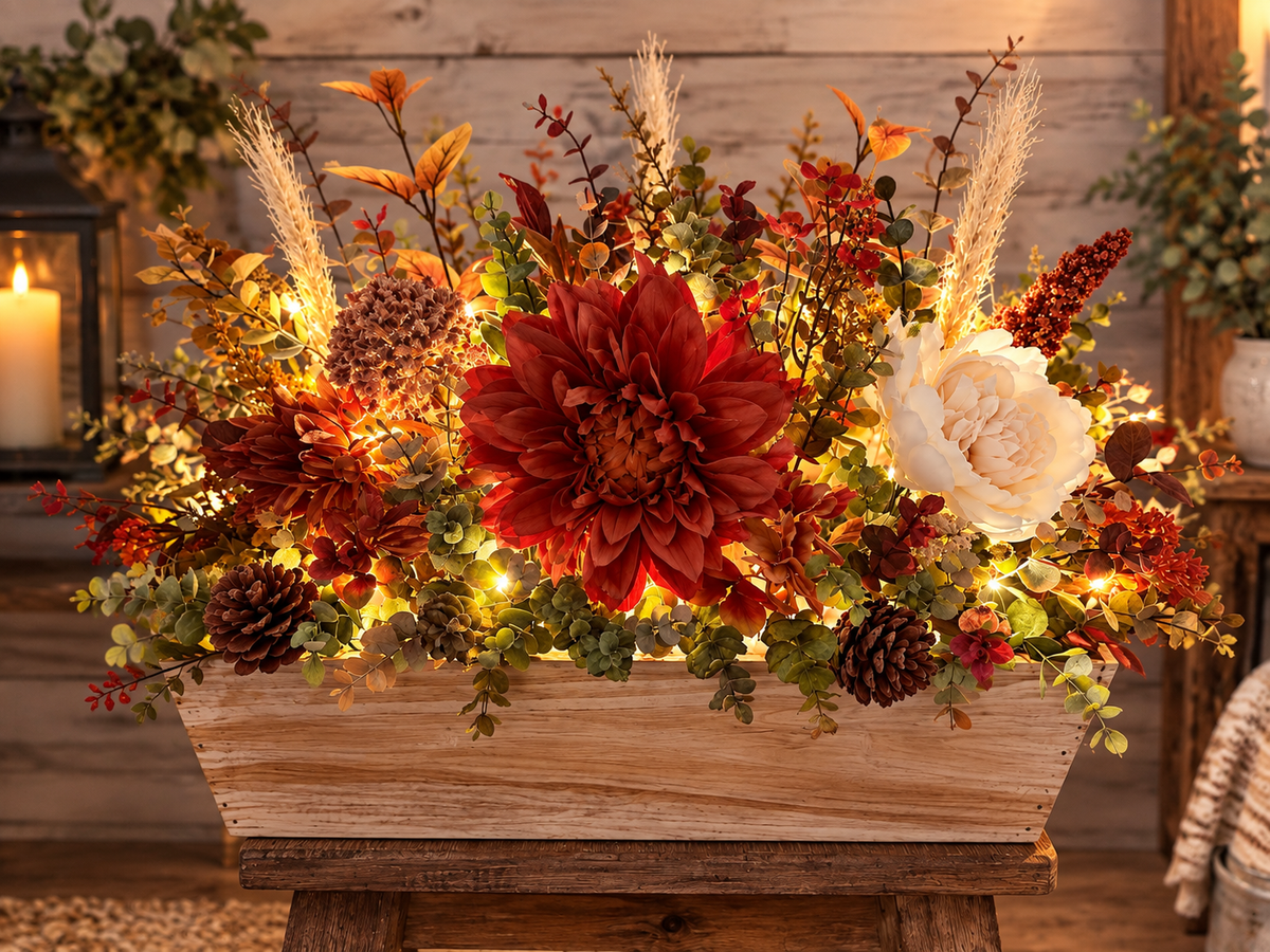 Autumn Afterglow – Lighted Fall Floral Centerpiece