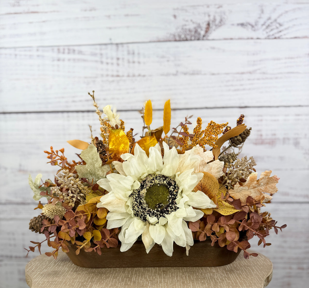 Cream Sunflower Fall Dough Bowl Arrangement